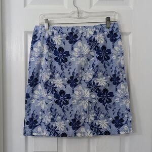 British Khaki Stretch Blue Floral Skirt